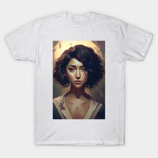 Beauty in Short Waves: The Girl with Wavy Hair T-Shirt